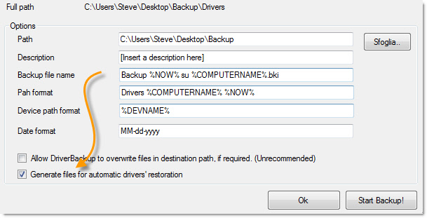 Driver Backup Options